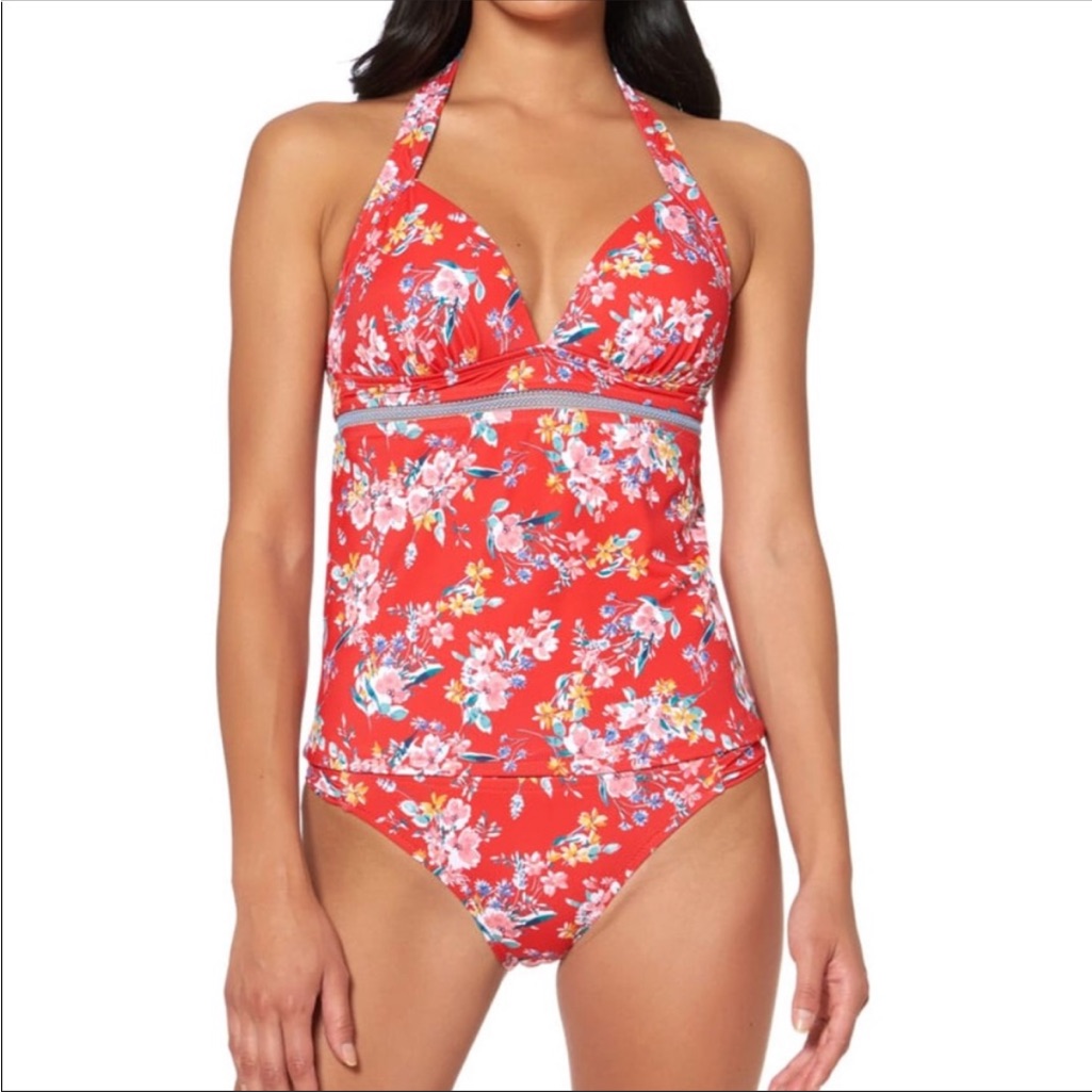 Jessica Simpson Two Piece Tankini Bathing Suit Medium Chantilly Lace Pepper